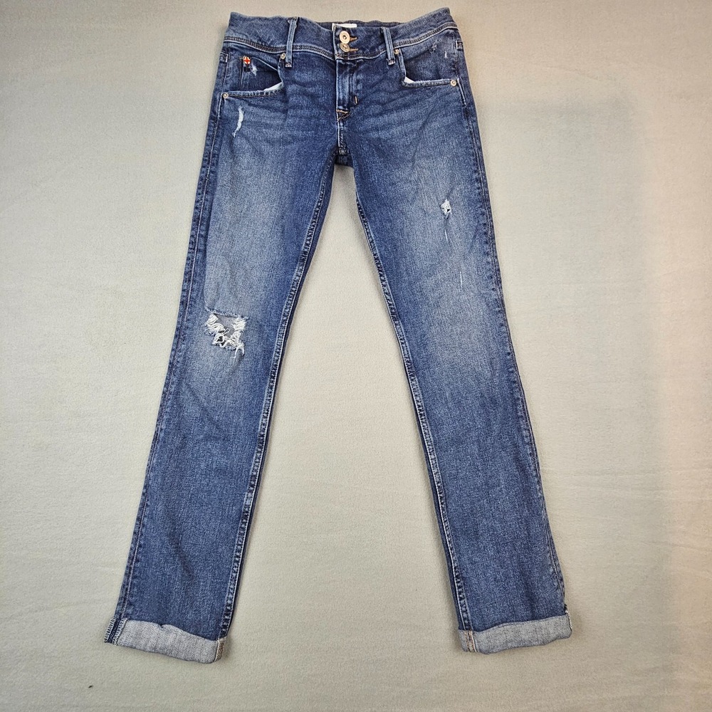 Hudson Jeans Women 27 Collin Midrise Straight Distressed Flap Pocket Denim